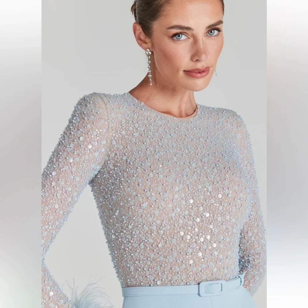 NADINE MERABI Light Blue Flare Jumpsuit - Picture 3 of 4